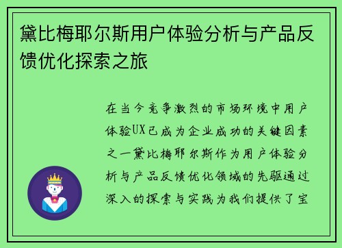 黛比梅耶尔斯用户体验分析与产品反馈优化探索之旅